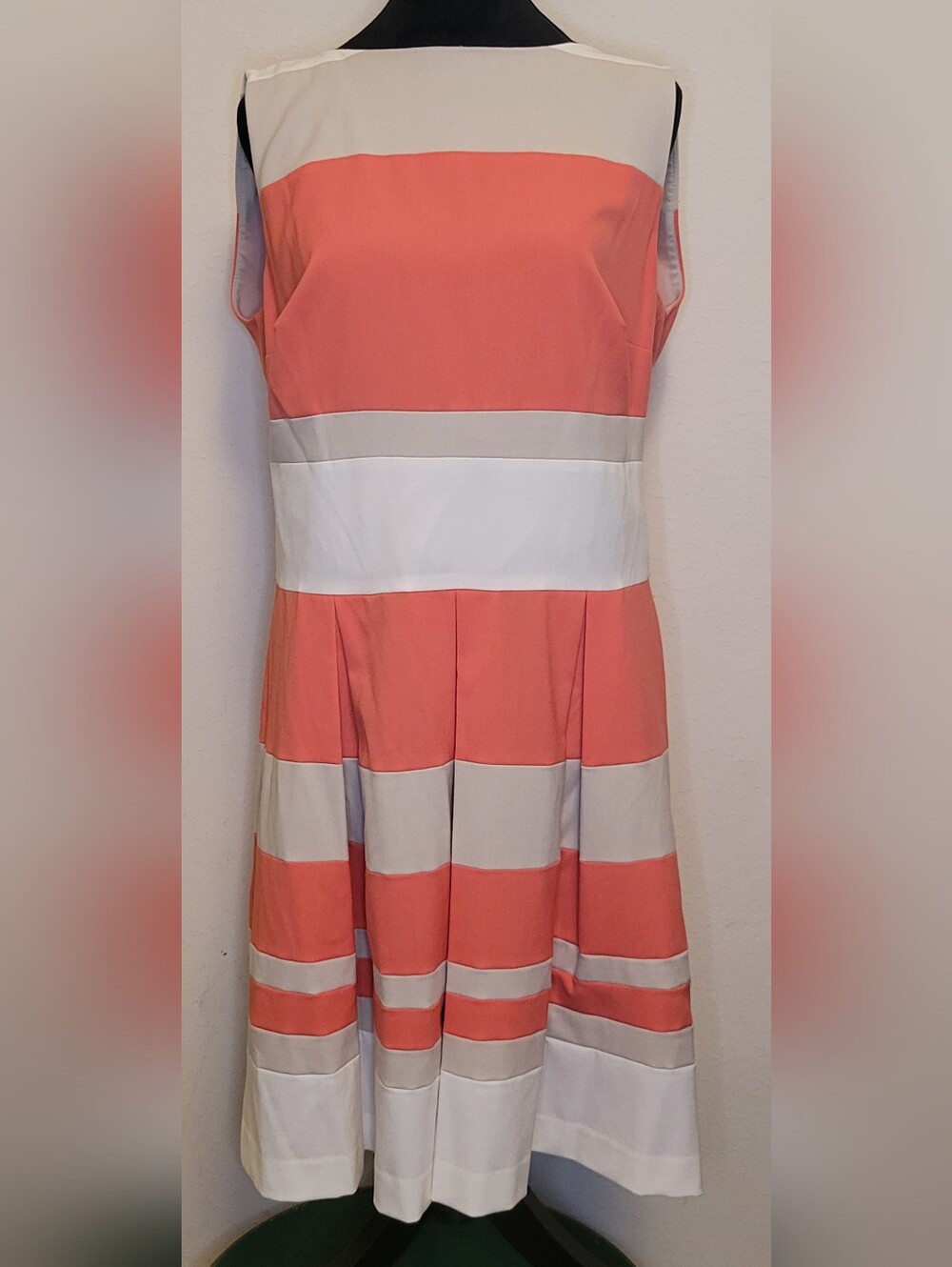 Ralph Lauren Coral, White & Cream Striped Sleeveless Fit-and-Flare Dress